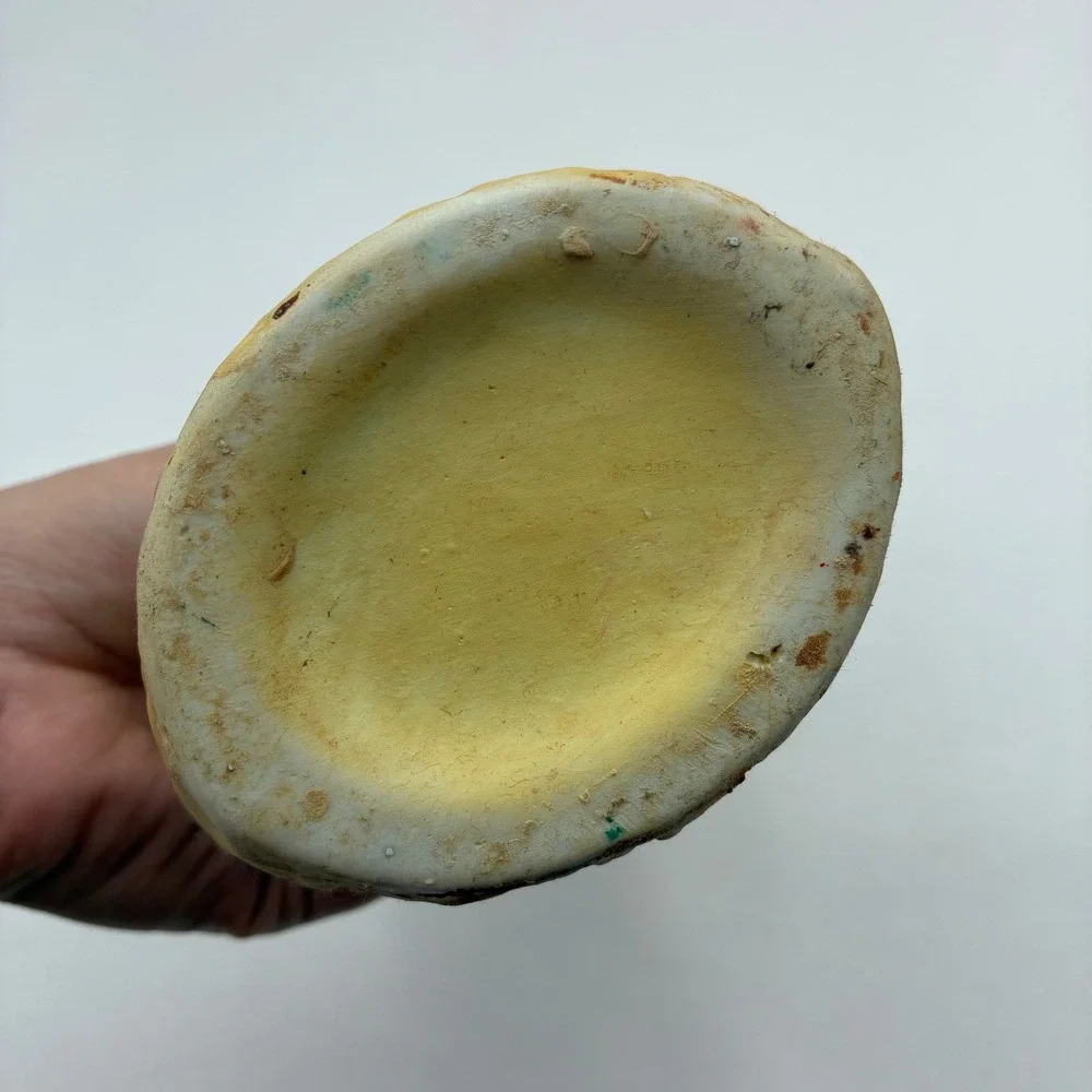 Vintage Ceramic Double Goose Vase Pink Yellow Scalloped Rim Cottagecore 8 in